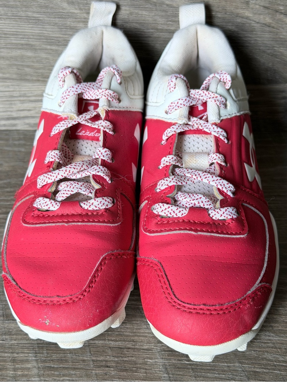 Under Armour Youth 1Y Red White Cleats Kids Athletic Shoes